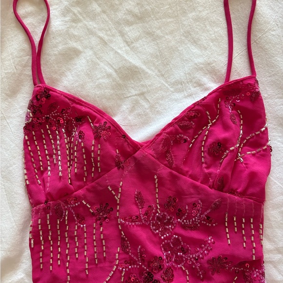 Peppermayo Hot Pink Beaded Slip Dress - Picture 2 of 4